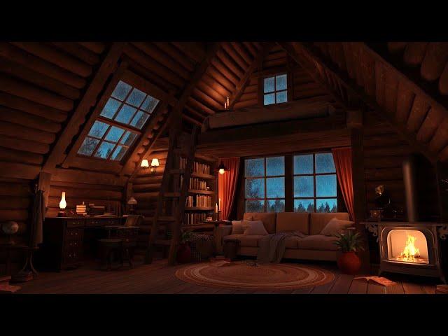 Cozy Mountain Cabin with Gentle Rain Sounds and Fireplace - 8 Hours of Relaxation, Study and Sleep