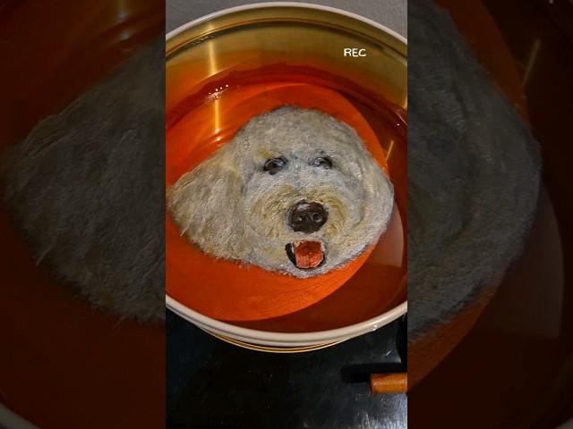 Painting of Grace, the Cavapoo on Resin in a Cookie Box.