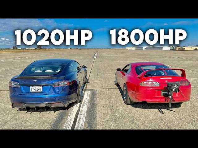 1800hp Toyota Supra vs Tesla Model S Plaid: DRAG RACE