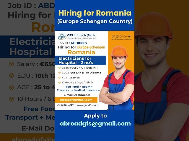 Hiring Electricians for Hospital for Europe Romania #job #europe #europejobs #abroadjobs