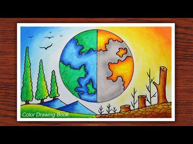 How to draw world environment day poster, Save nature drawing easy