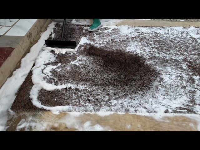 Scraping dirty water of plain rug. deeply satisfying.