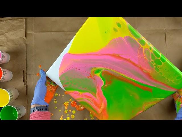 (164) Acrylic Pour Painting Glow in the dark fluorescent paint flip cup