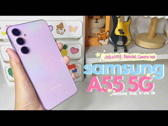 unboxing samsung galaxy A55 5G awesome lilac + camera test #samsungA55 #samsung #unboxingsamsungA55