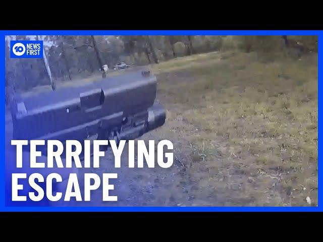 Shocking Bodycam Footage Of Cop's Miracle Escape | 10 News First