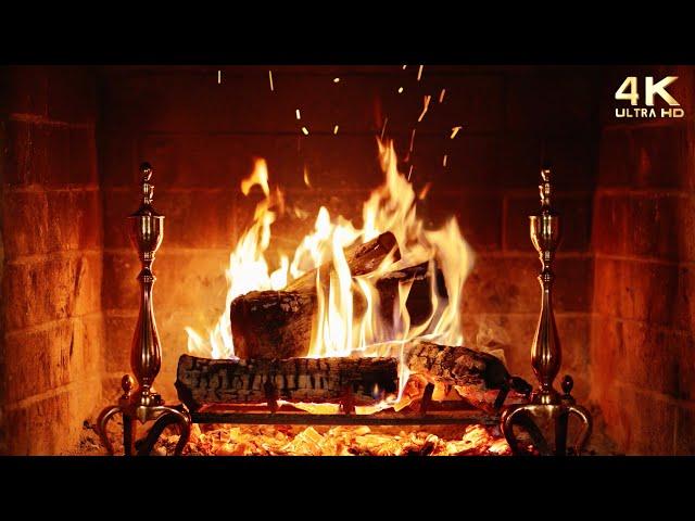  Christmas Fireplace Burning & Crackling  4K Yule Log Christmas Fireplace Ambience