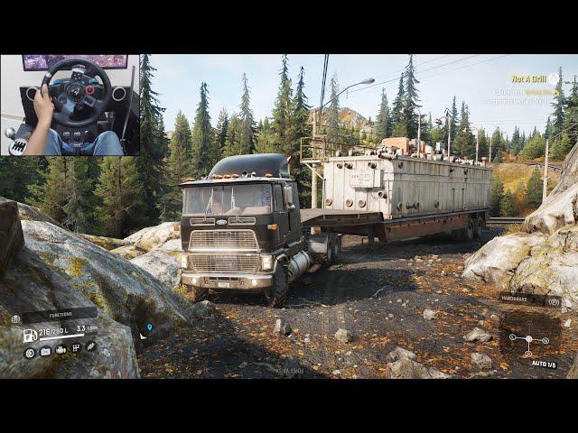 Transporting an oversized construction trailer - SnowRunner | Logitech g29 gameplay