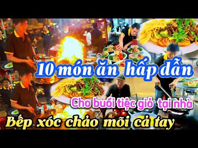 Món ngon đãi tiệc 80 khách khai vị 4 món bò sốt tiêu đen,cơm chiên hải sản, cá hấp gà tiềm trái dừa