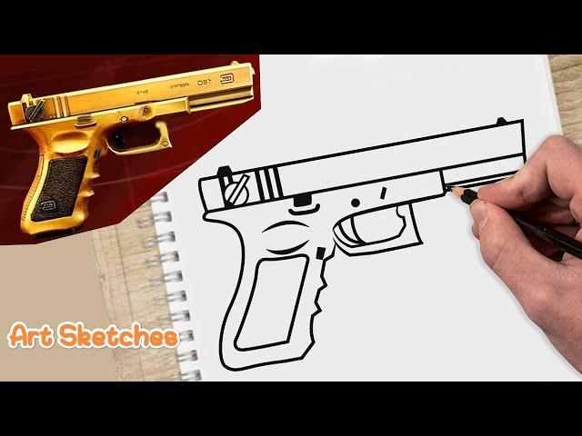 HOW TO DRAW PISTOL FREE FIRE FF DRAWING GUN PISTOL EASY STEP BY STEP - Gambar Free fire