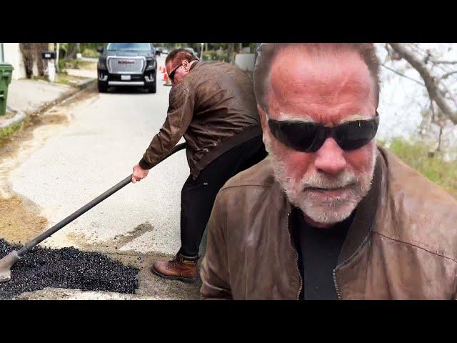 Arnold Schwarzenegger Fills in Pothole After He Says He Waited 3 Weeks