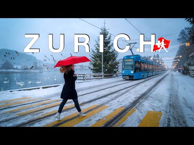 Heavy Snowfall In Zurich City Switzerland, relaxing walk in Snow