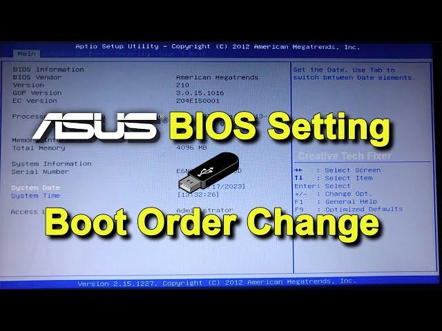 Asus BIOS Setting Boot Order Change | Windows Installation