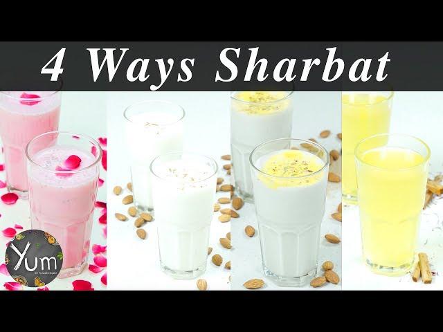 Rose Milk Sharbat, Badam Sharbat, Badam And Khus Khus Milk Sharbat | 4 Ways Sharbat