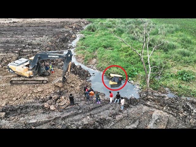 Amazing Technique Skills Bulldozer Secure Sinking In Deep Water Recovery By Crane Truck P&H 90T