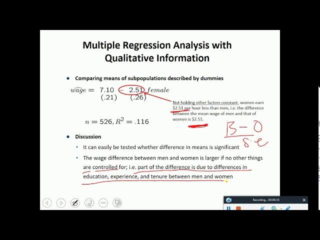 Introduction to Econometrics Lesson 18 Multiple Regression (Dummy Variable Trap)