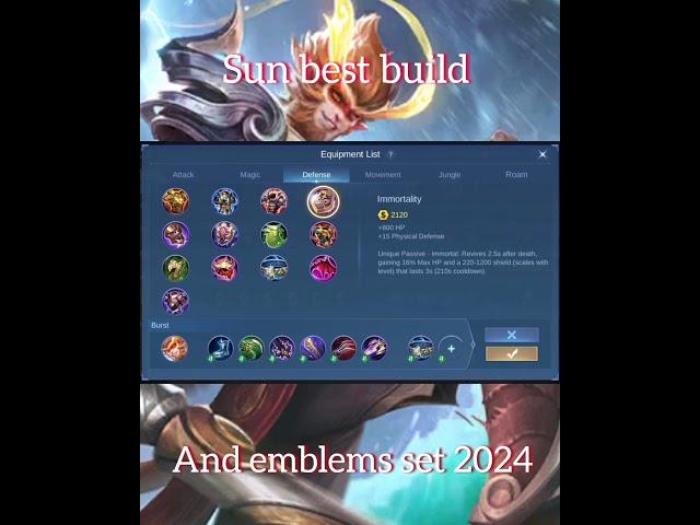 Sun best build and emblems set 2024 ️#mlbb #sun #bestbuild #emblems