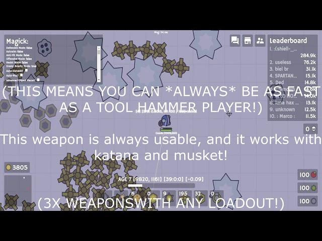 MooMoo.io: *REAL* SECRET WEAPON HACK! HAVE THREE WEAPONS AT ONCE, MAXIMUM SPEED FOR KATANA+MUSKET!