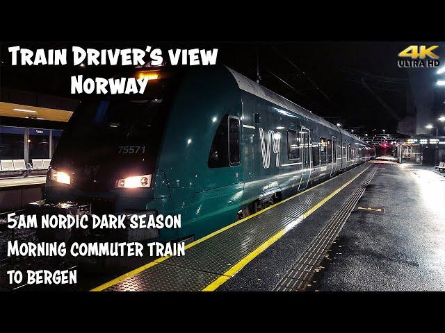 4K CABVIEW: 5am nordic dark season commuter train to Bergen