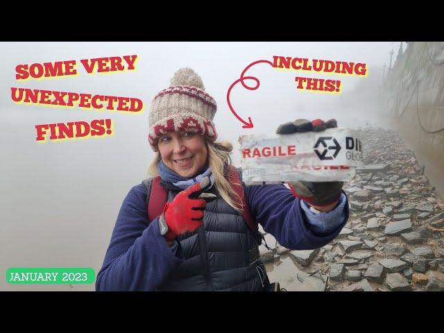 Low Tide reveals some Very mysterious finds on a freezing misty day - Mudlarking the River Thames