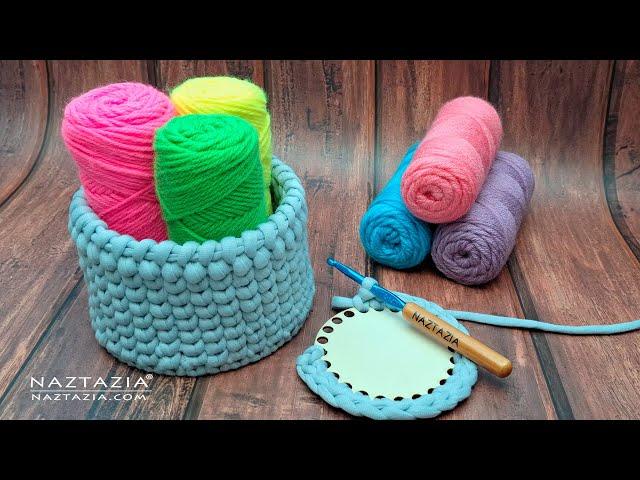 How to Crochet Basket with Wooden Base Tutorial