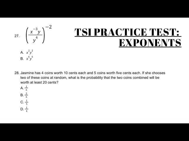 TSI Math Section Practice - how to divide exponents