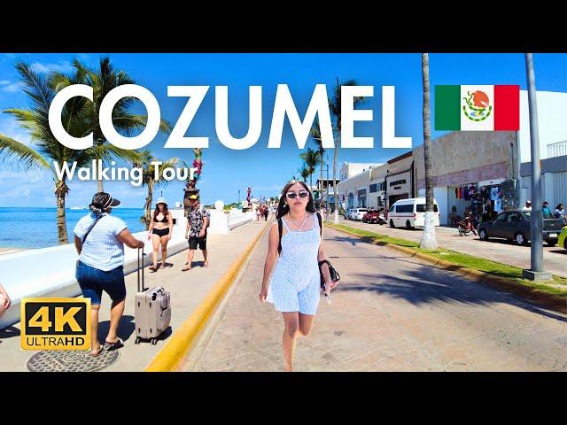 COZUMEL MEXICO DOWNTOWN & BEACH WALKING TOUR 4K