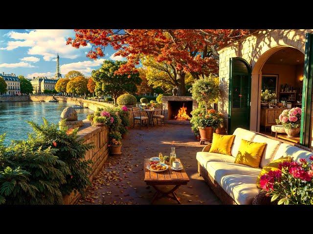 Relaxing Paris Autumn Morning with Smooth Jazz Music at a Cozy Coffee Balcony by the Eiffel Tower's