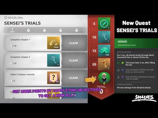 Shades: Shadow Fight Roguelike - New Early Quest & New Ally (Sensei) | Get More Points