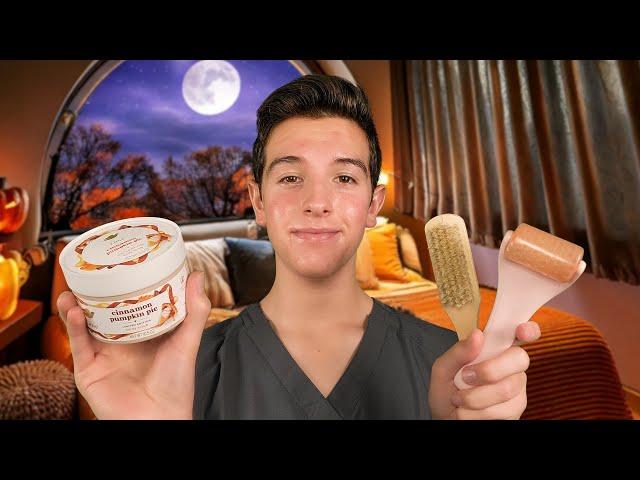 ASMR Pumpkin Spa Facial and Scalp Treatment (gentle background rain)