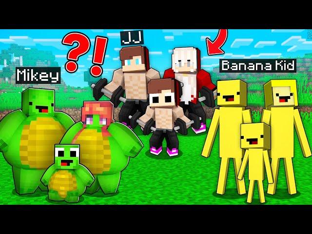 STRONG JJ Family vs FAT Mikey Family vs THIN Banana Kid Family in Minecraft Maizen!