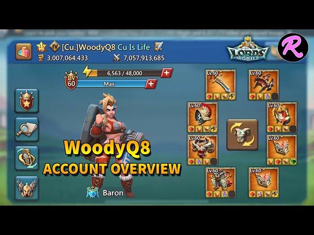 Lords Mobile | WoodyQ8 Account Overview | Rally Captain of the Cu. | Baron's Researches aren't max?