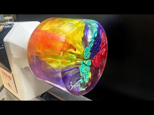 Woodturning  a BEAUTIFUL Resin Bowl with  Floating Colors