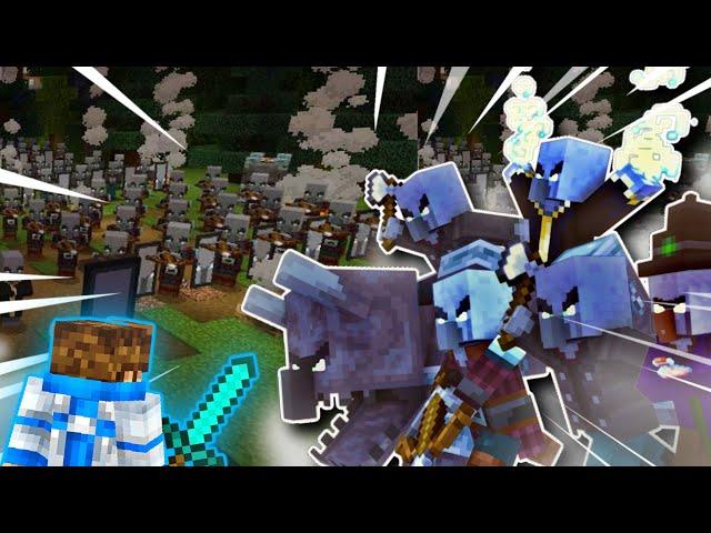 BIGGEST PILLAGER RAID in Minecraft! 20 Players VS 200 PILLAGERS - EPIC BATTLE!! - (MCPE Realm Event)