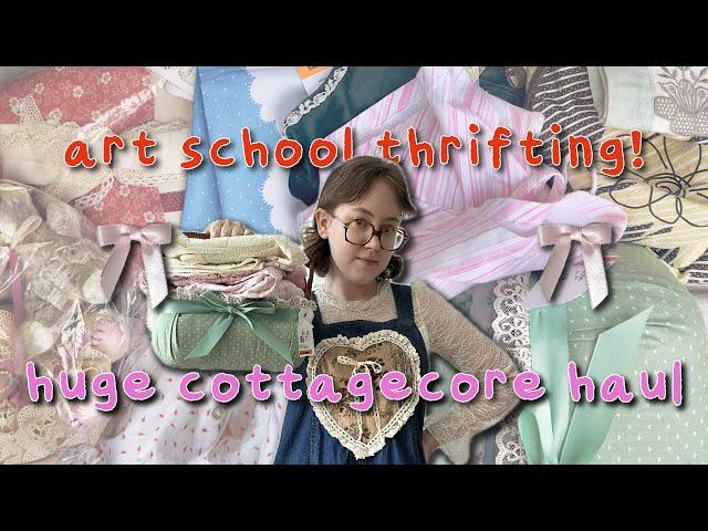 thrift with me for back to school + huge haul!  cottagecore, grandmacore, coquette, art school