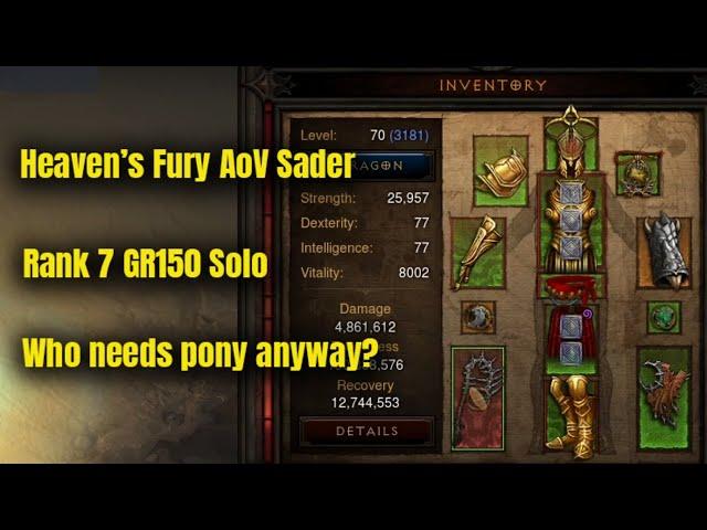 Season 30 Heaven's Fury Valor Crusader GR150 Solo - Diablo 3