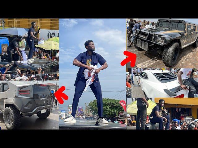 New force Boss Cheddar lines up his bulletproof beast cars as he storms Ashaiman for the first time