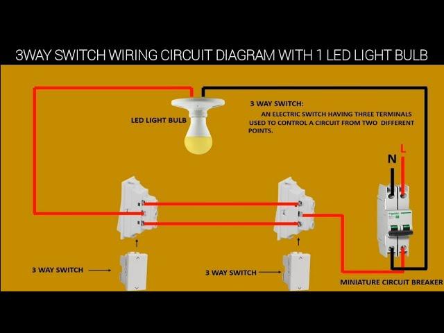 3 WAY SWITCH WIRING CONNECTION DIAGRAM | WITH 1 LED LIGHT BULB