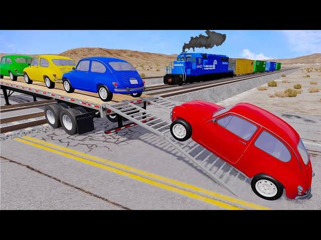 Small cars are moving onto the long crane and crossing the rails - BeamNG