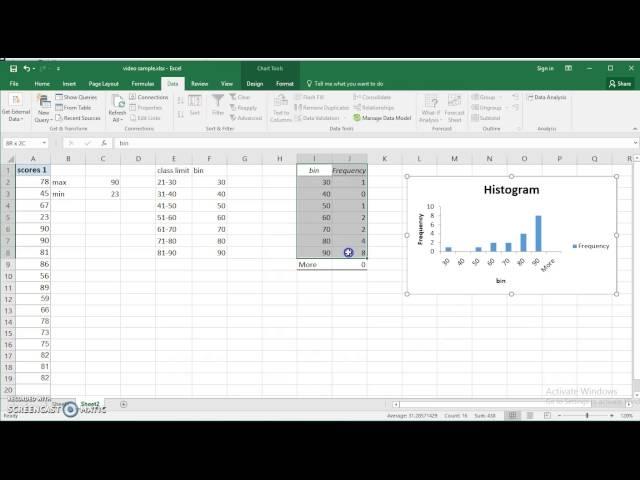 Use Excel  2016 to make Frequency distribution and Histogram for quantitative data