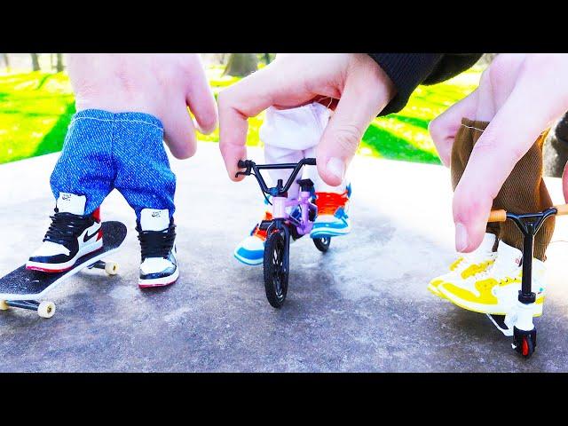 BMX Finger with Finger Skateboard and Finger Scooter Collaboration |Tech Deck Ramp | Skate Park