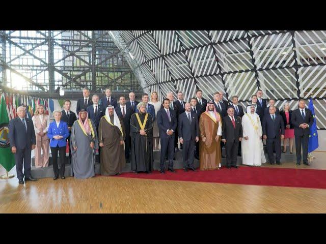 EU and Gulf leaders take a group photo in Brussels | AFP