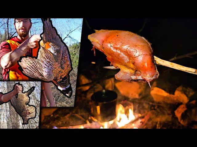 Pheasant Hunting Catch & Cook -  Truck Camping Overnight in the Woods