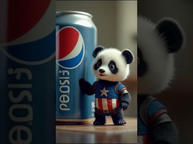 Captain Panda is here to save your thirst! ‍️ #Cute #Panda #CaptainAmerica #Pepsi #Thirsty #Funny