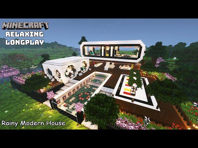 Minecraft Relaxing Longplay - Rainy Modern House - Cozy Cottege House ( No Commentary ) 1.20