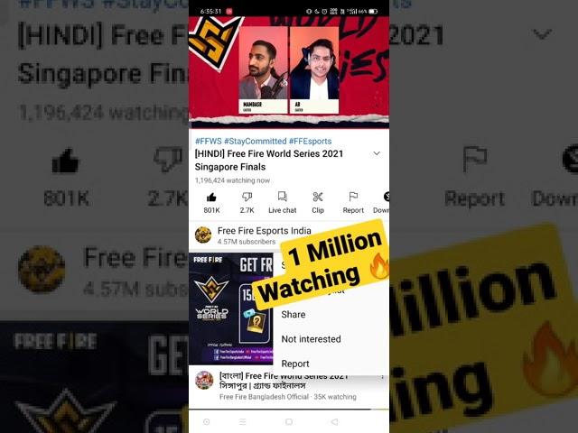 1MILLION WATCHING  || Free Fire World Series || Record Break #freefire #shorts #freefireindia