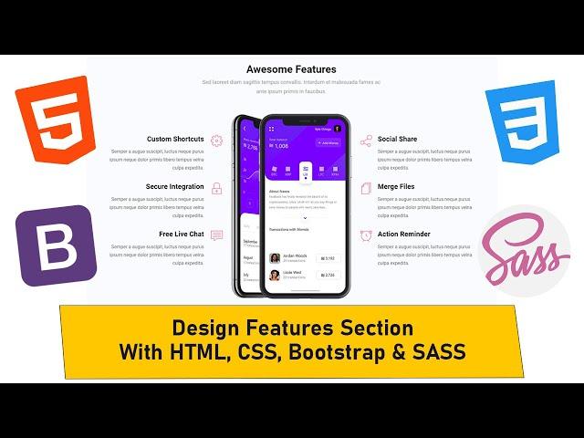 Design a Features section with HTML, CSS, Bootstrap & SASS - Web design || Freelancing