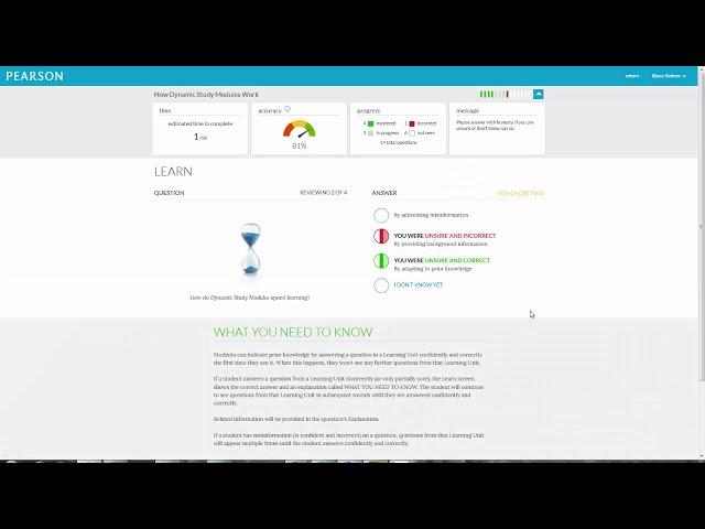 Demo of Pearson Dynamic Study Modules