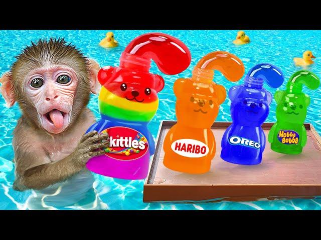 KiKi Monkey enjoy Sweet Honey Bear Jelly Recipe at Summer Swimming Pool | KUDO ANIMAL KIKI