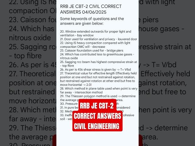 RRB je cbt-2 correct answers for Civil engineering paper