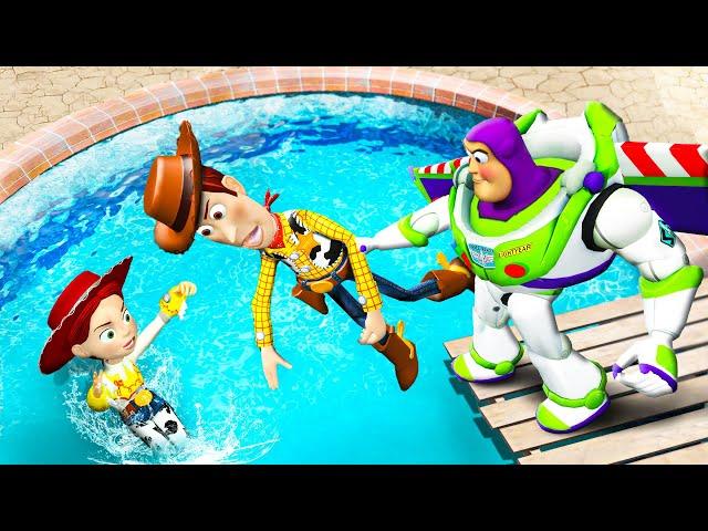 GTA 5 Buzz Lightyear vs Woody & Jessie Water Fails [Toy Story Ragdolls] #5